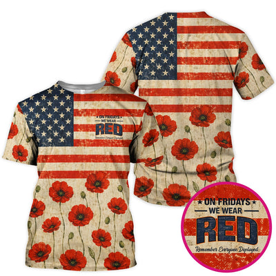 Patriotic American Flag Poppy Flower Pattern Scrub Top, Comfortable Scrubs for Nurses