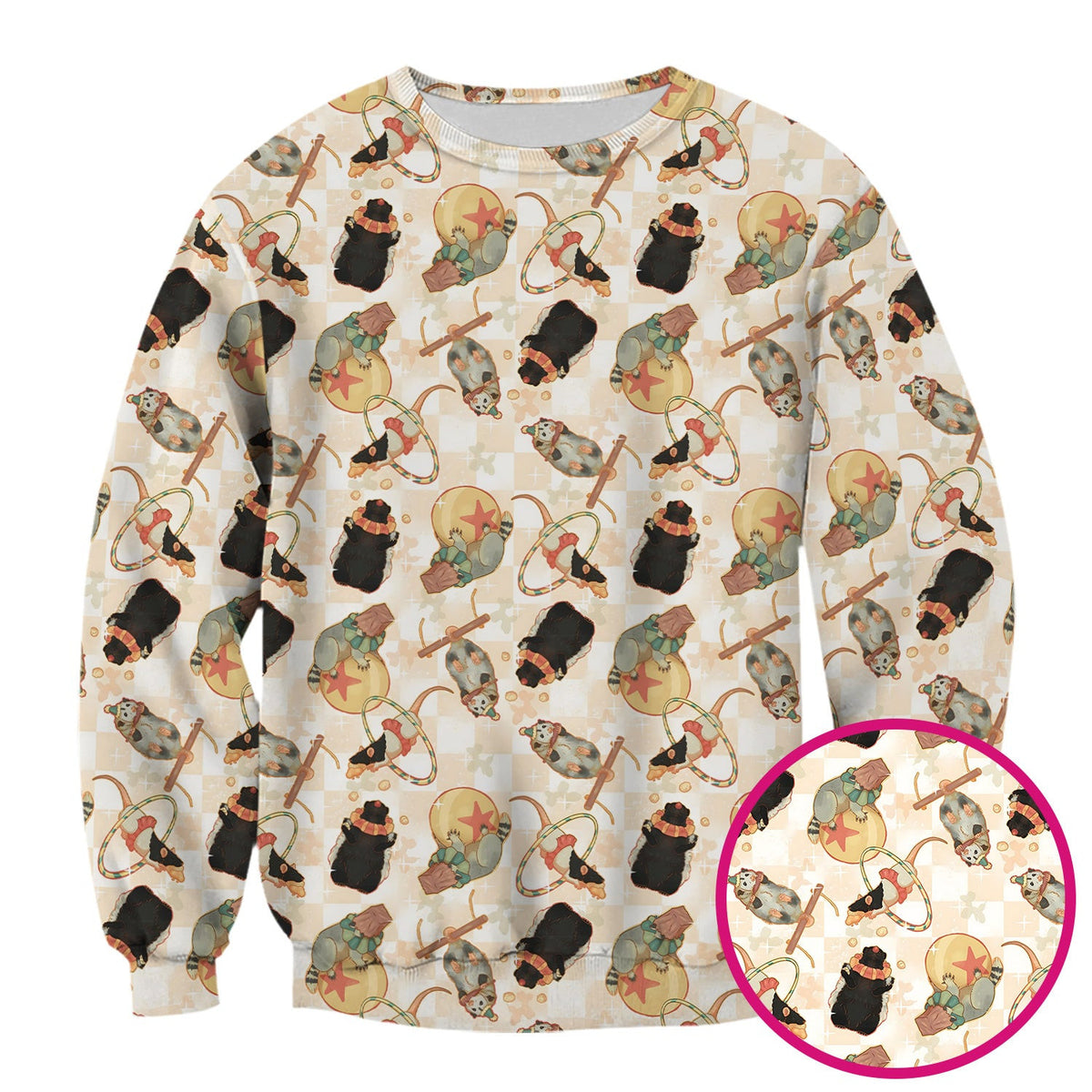 Cute Circus Animal Mouse Acrobat Pattern Scrub Top, Comfortable Scrubs for Nurses
