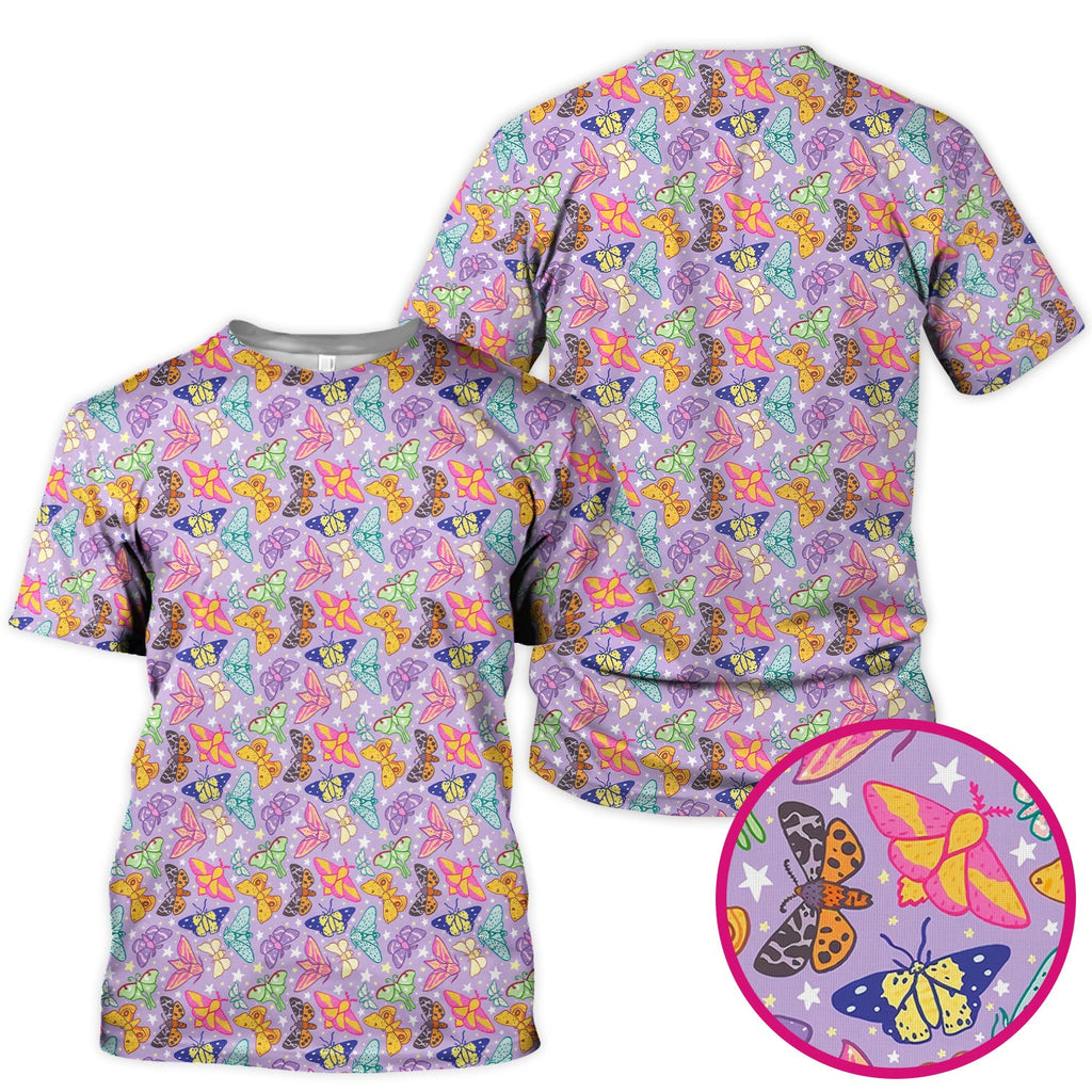 Colorful Butterfly Moth Garden Pattern Scrub Top, Comfortable Scrubs for Nurses