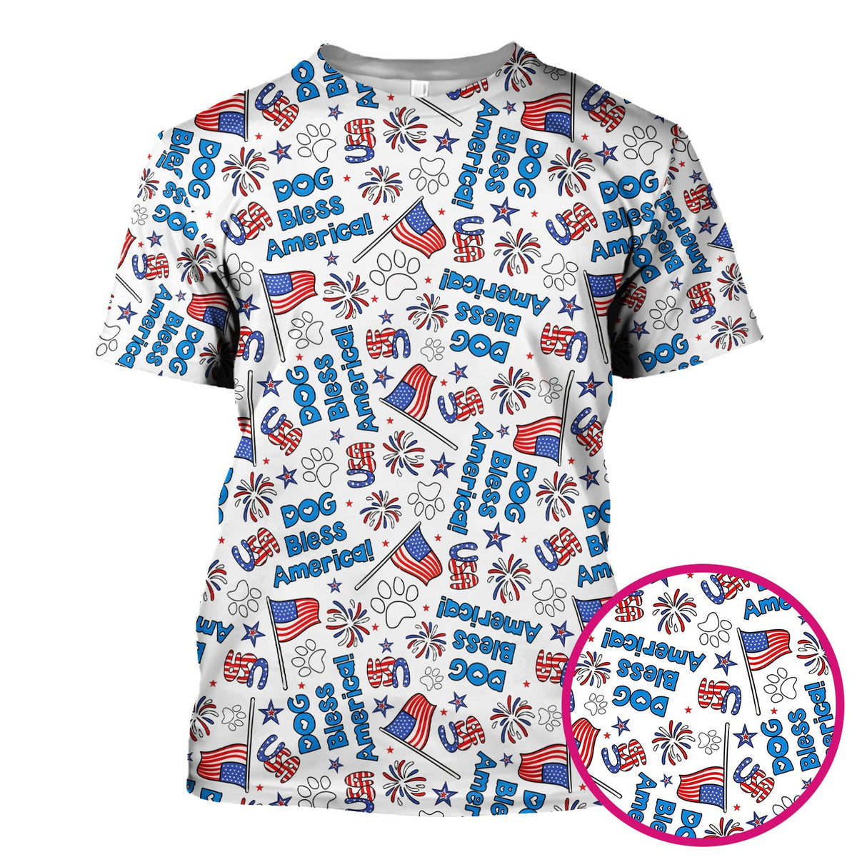 Funny Patriotic Dog Bless America Flag Pattern Scrub Top, Comfortable Scrubs for Nurses
