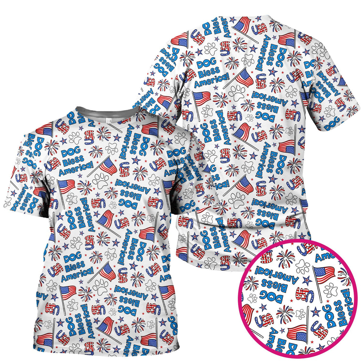 Funny Patriotic Dog Bless America Flag Pattern Scrub Top, Comfortable Scrubs for Nurses