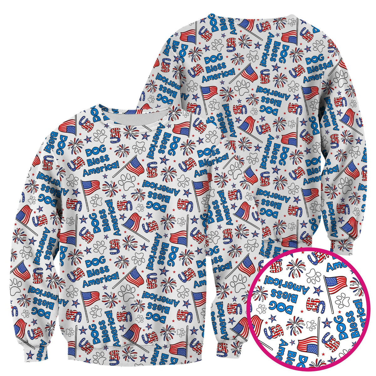 Funny Patriotic Dog Bless America Flag Pattern Scrub Top, Comfortable Scrubs for Nurses