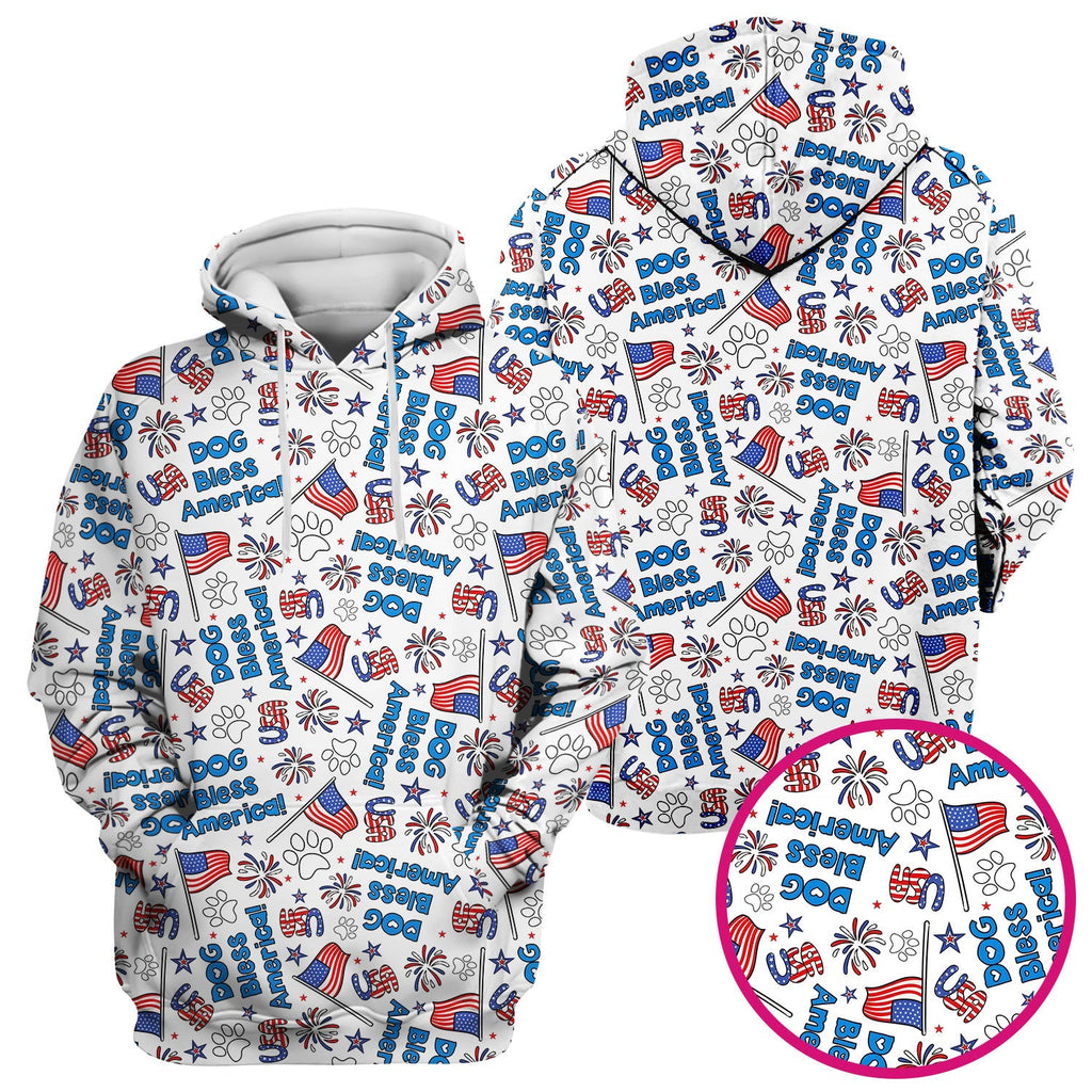 Funny Patriotic Dog Bless America Flag Pattern Scrub Top, Comfortable Scrubs for Nurses