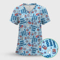 Funny Patriotic Dog Bless America Flag Pattern Scrub Top, Comfortable Scrubs for Nurses