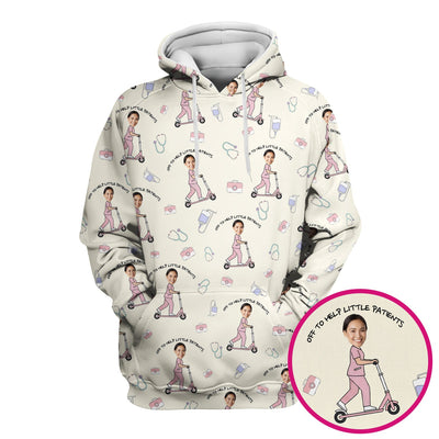 Custom Face Pediatric Nurse Scooter Pattern Scrub Top, Comfortable Scrubs for Nurses