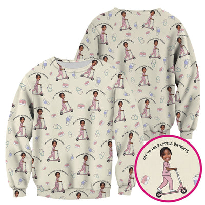 Custom Face Pediatric Nurse Scooter Pattern Scrub Top, Comfortable Scrubs for Nurses