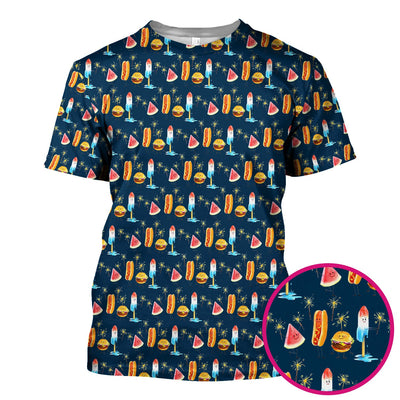 Funny Summer Food Icons Pattern Scrub Top, Comfortable Scrubs for Nurses