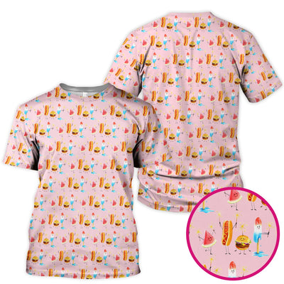 Funny Summer Food Icons Pattern Scrub Top, Comfortable Scrubs for Nurses