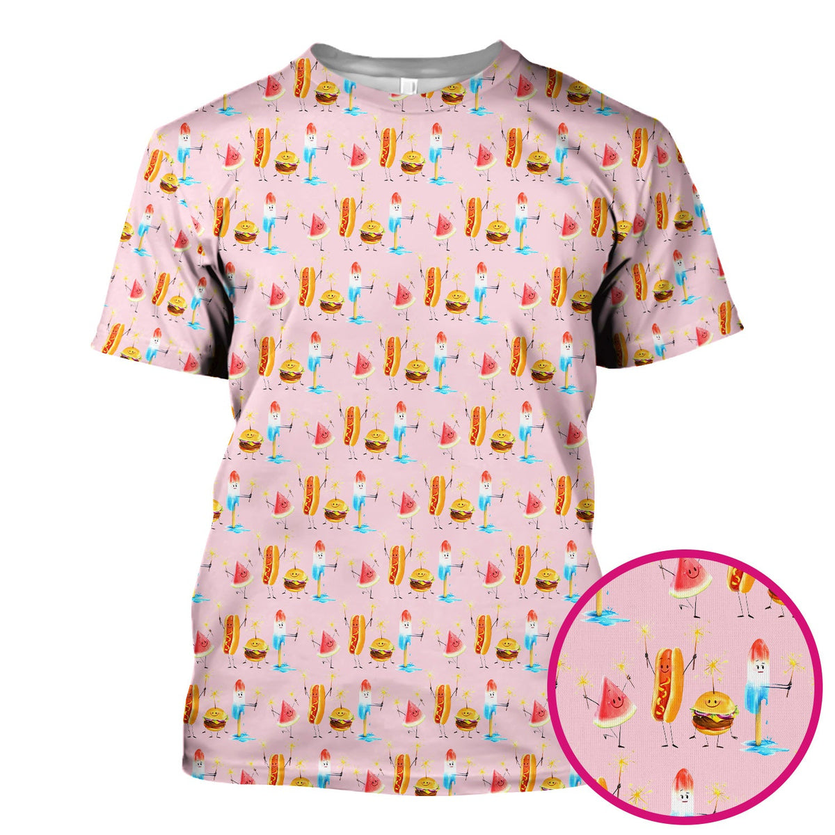 Funny Summer Food Icons Pattern Scrub Top, Comfortable Scrubs for Nurses
