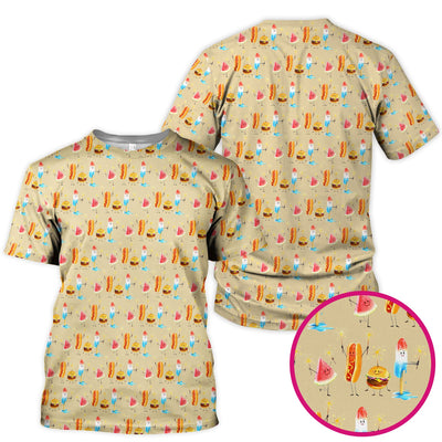 Funny Summer Food Icons Pattern Scrub Top, Comfortable Scrubs for Nurses