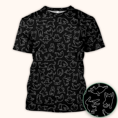 Cute Cat Outline Playing Pattern Scrub Top, Colorful Gothic Nurse Scrubs Uniform