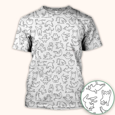 Cute Cat Outline Playing Pattern Scrub Top, Colorful Gothic Nurse Scrubs Uniform
