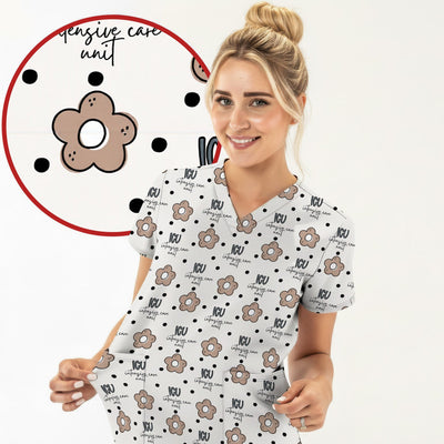 Cute ICU Nurse Flower Polka Dot Pattern Scrub Top, Comfortable Scrubs for Nurses