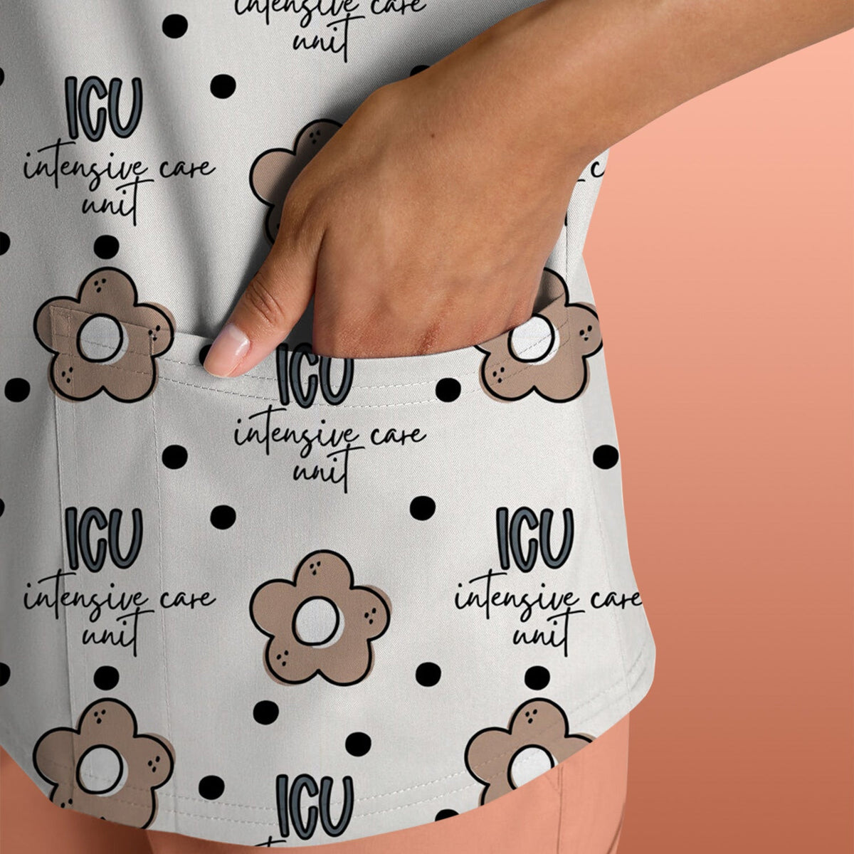 Cute ICU Nurse Flower Polka Dot Pattern Scrub Top, Comfortable Scrubs for Nurses