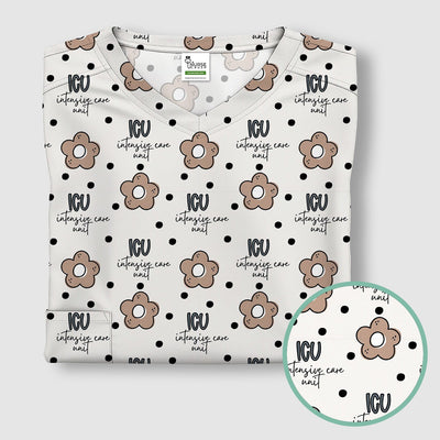 Cute ICU Nurse Flower Polka Dot Pattern Scrub Top, Comfortable Scrubs for Nurses