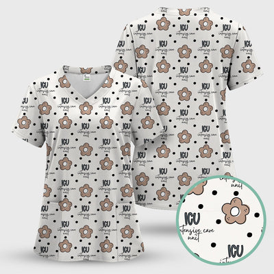 Cute ICU Nurse Flower Polka Dot Pattern Scrub Top, Comfortable Scrubs for Nurses