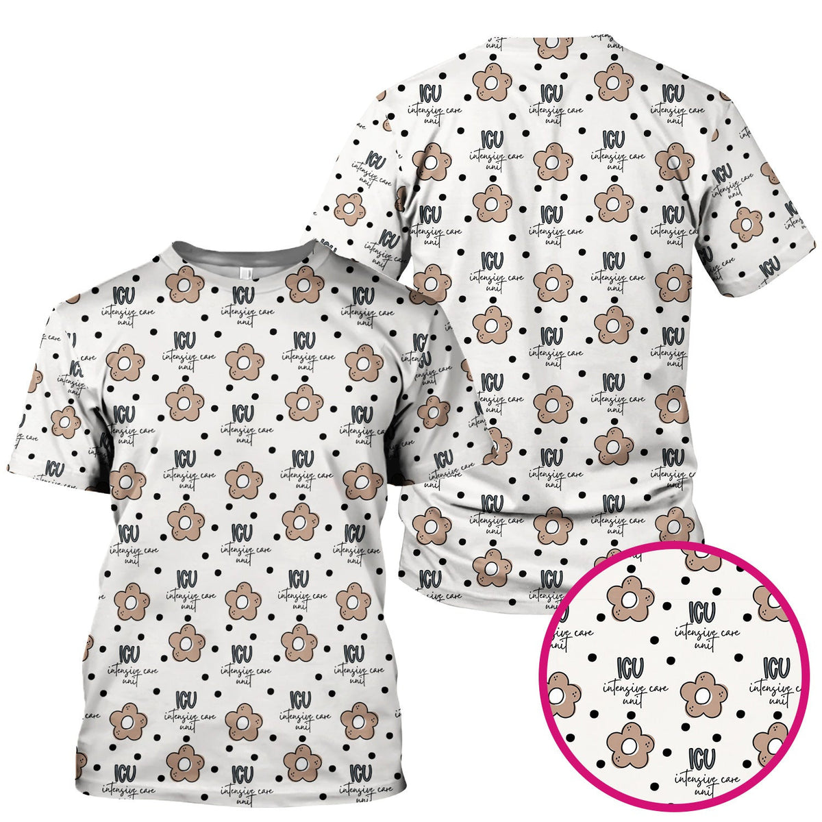 Cute ICU Nurse Flower Polka Dot Pattern Scrub Top, Comfortable Scrubs for Nurses