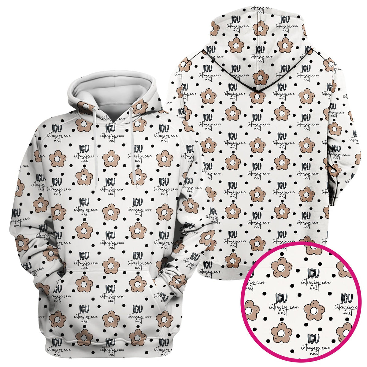 Cute ICU Nurse Flower Polka Dot Pattern Scrub Top, Comfortable Scrubs for Nurses