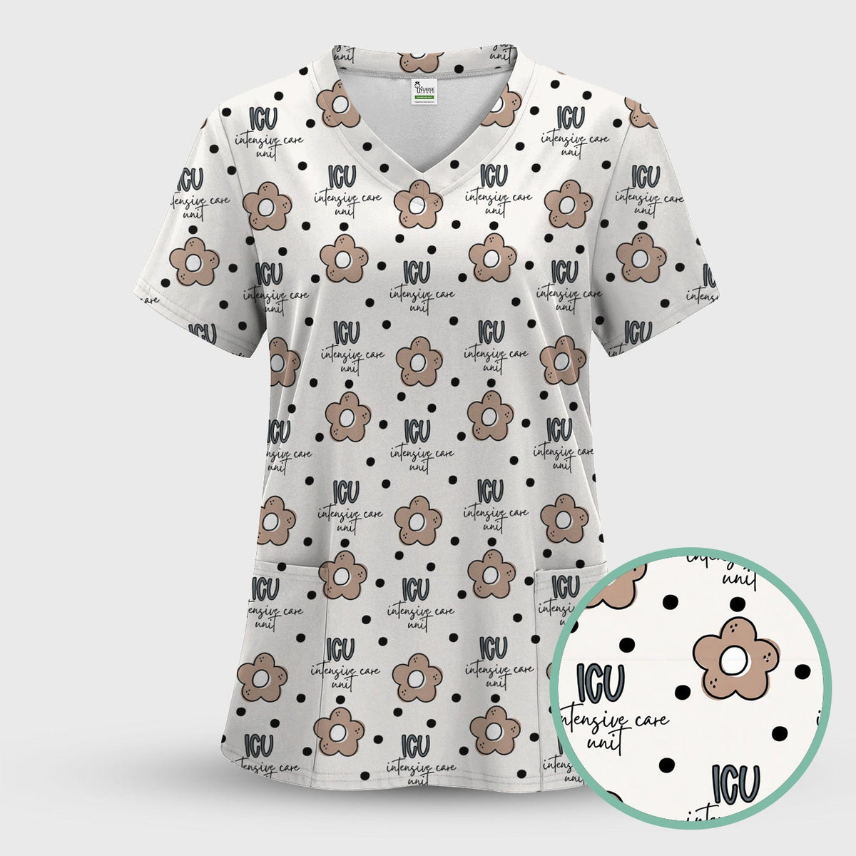 Cute ICU Nurse Flower Polka Dot Pattern Scrub Top, Comfortable Scrubs for Nurses