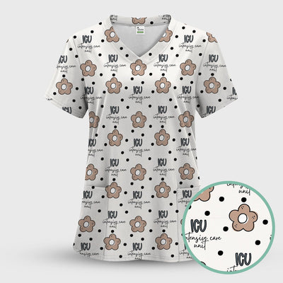 Cute ICU Nurse Flower Polka Dot Pattern Scrub Top, Comfortable Scrubs for Nurses