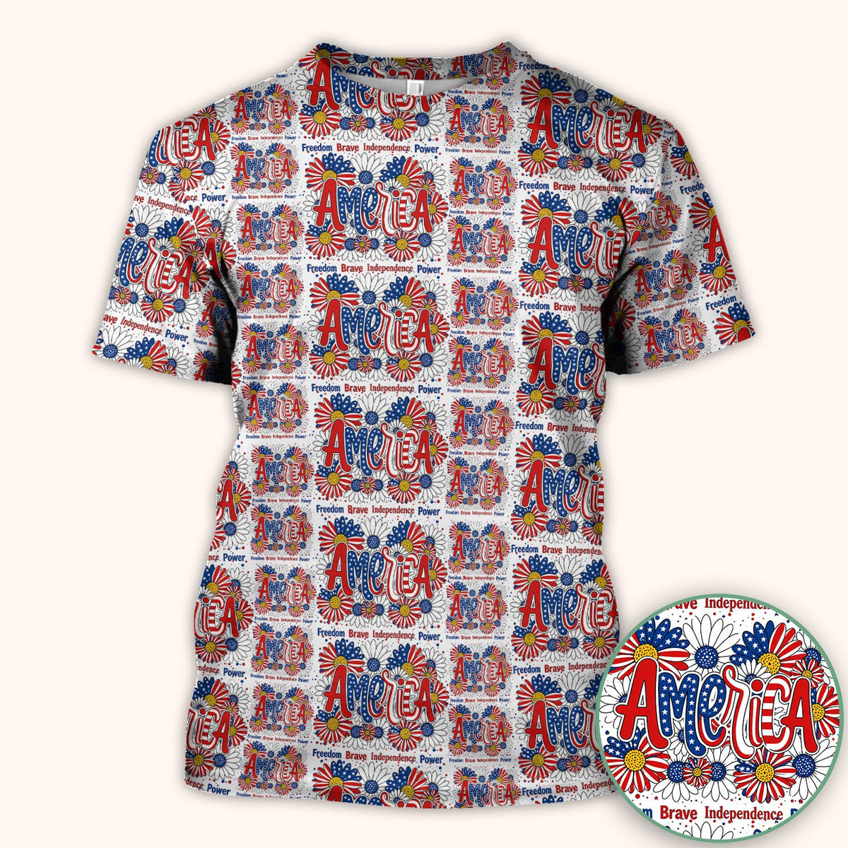 Patriotic America Floral Fireworks Pattern Scrub Top, Comfortable Scrubs for Nurses
