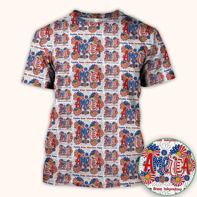 Patriotic America Floral Fireworks Pattern Scrub Top, Comfortable Scrubs for Nurses