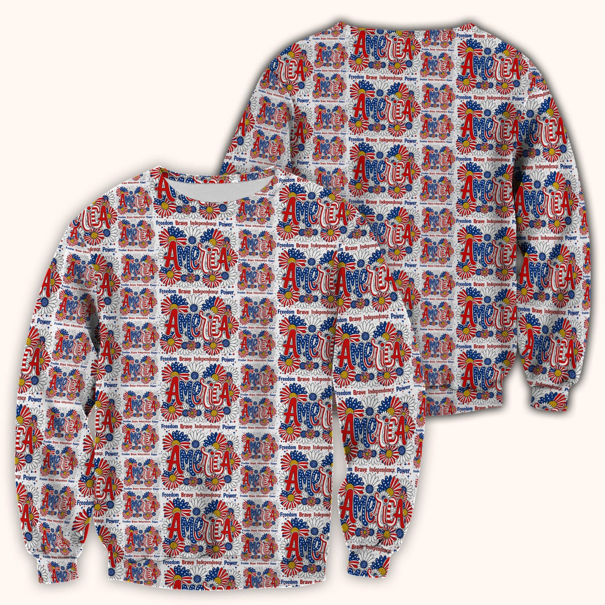 Patriotic America Floral Fireworks Pattern Scrub Top, Comfortable Scrubs for Nurses