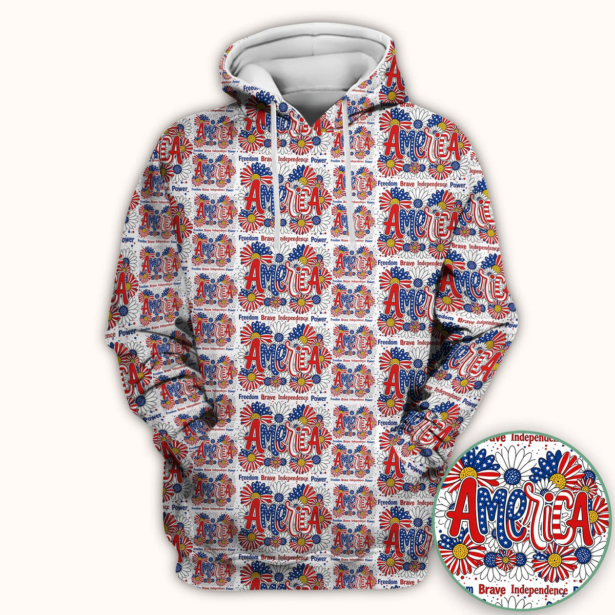 Patriotic America Floral Fireworks Pattern Scrub Top, Comfortable Scrubs for Nurses