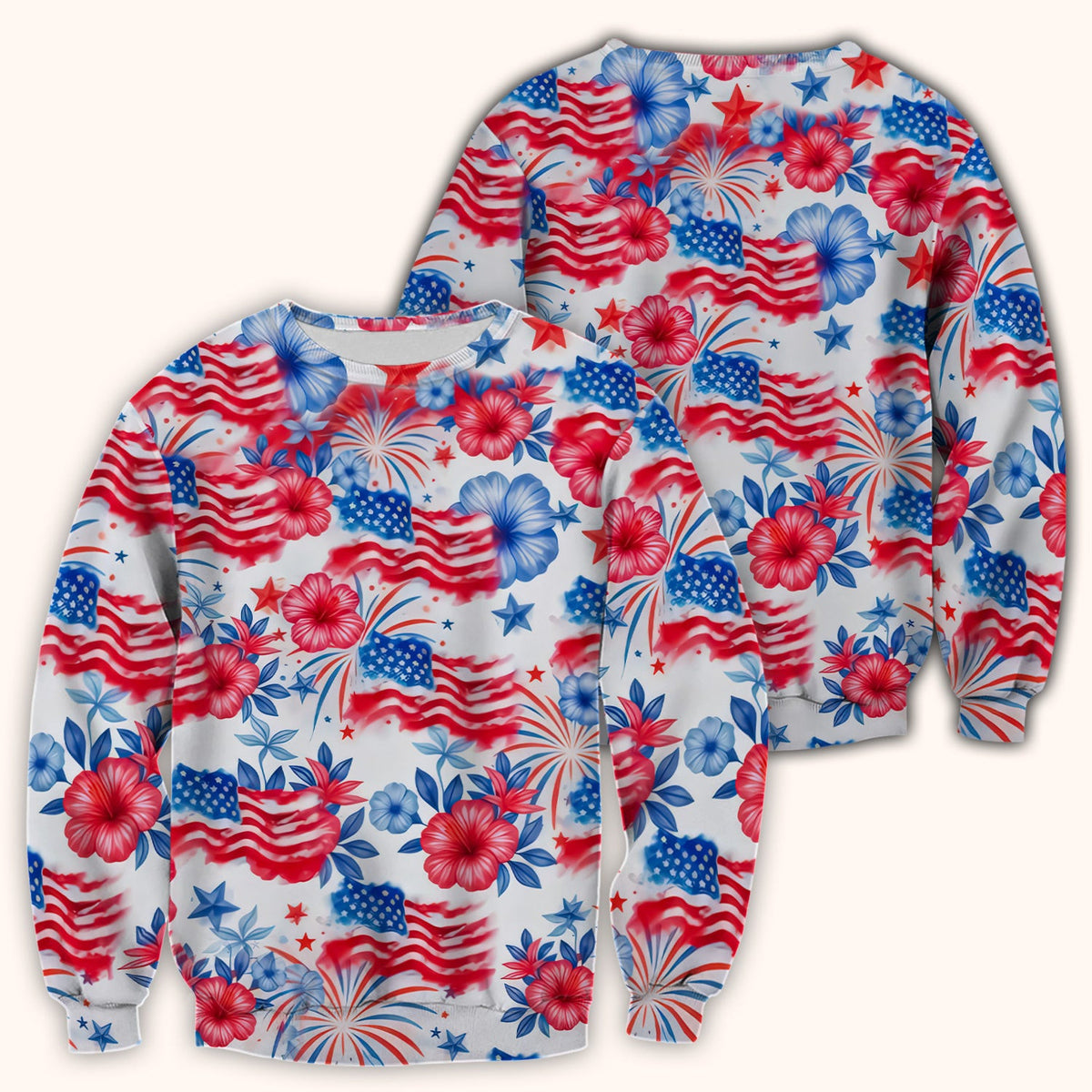 Patriotic American Flag Floral Pattern Scrub Top, Comfortable Scrubs for Nurses