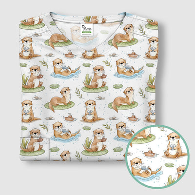 Cute Otter With Lily Pad Pattern Scrub Top, Comfortable Scrubs for Nurses