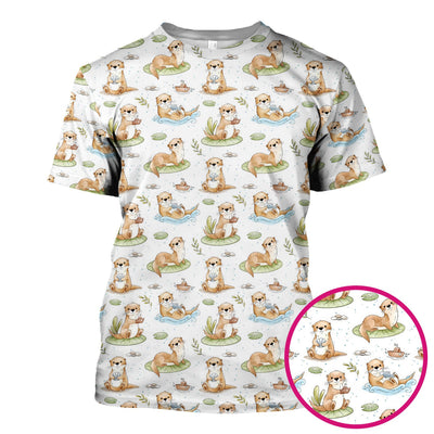 Cute Otter With Lily Pad Pattern Scrub Top, Comfortable Scrubs for Nurses