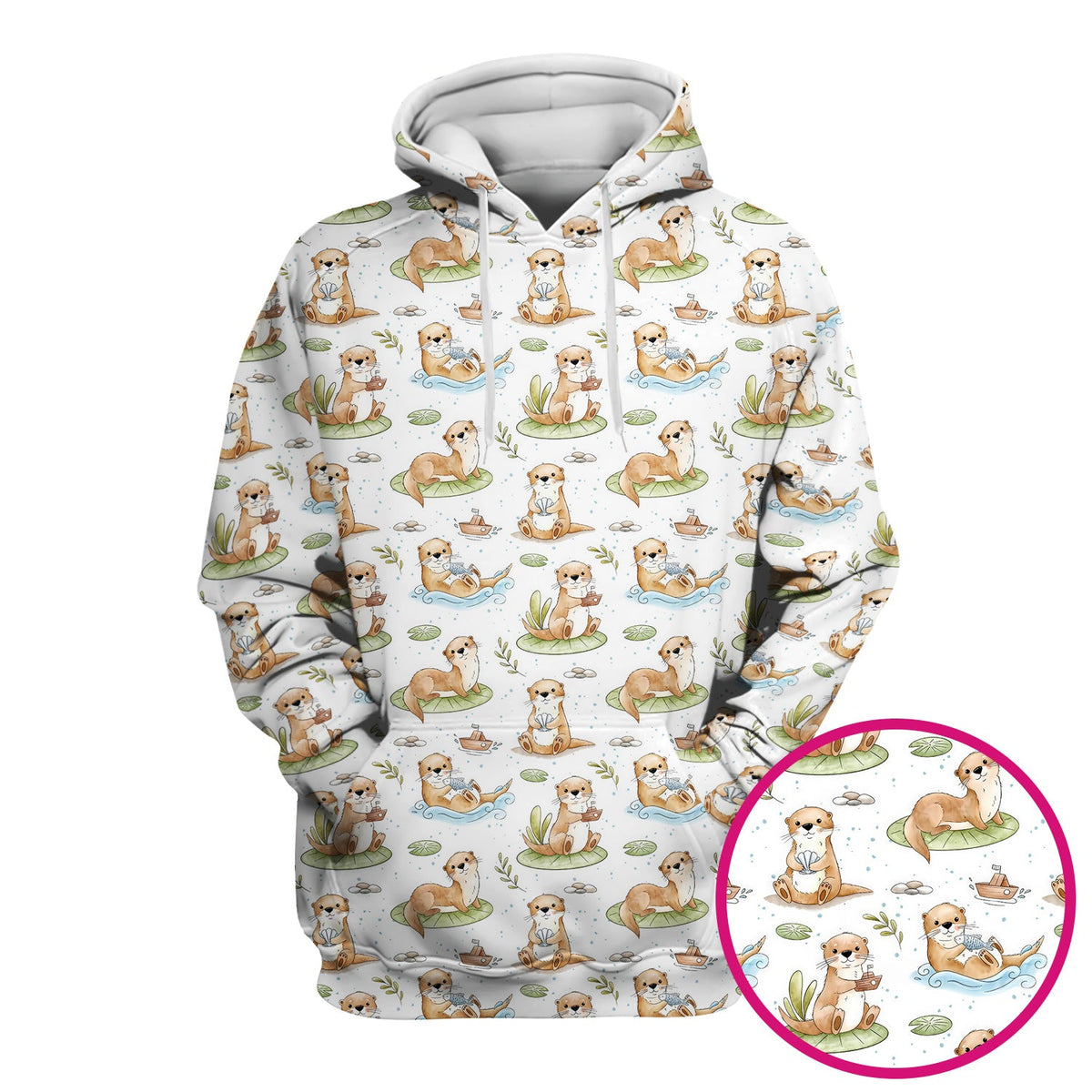 Cute Otter With Lily Pad Pattern Scrub Top, Comfortable Scrubs for Nurses