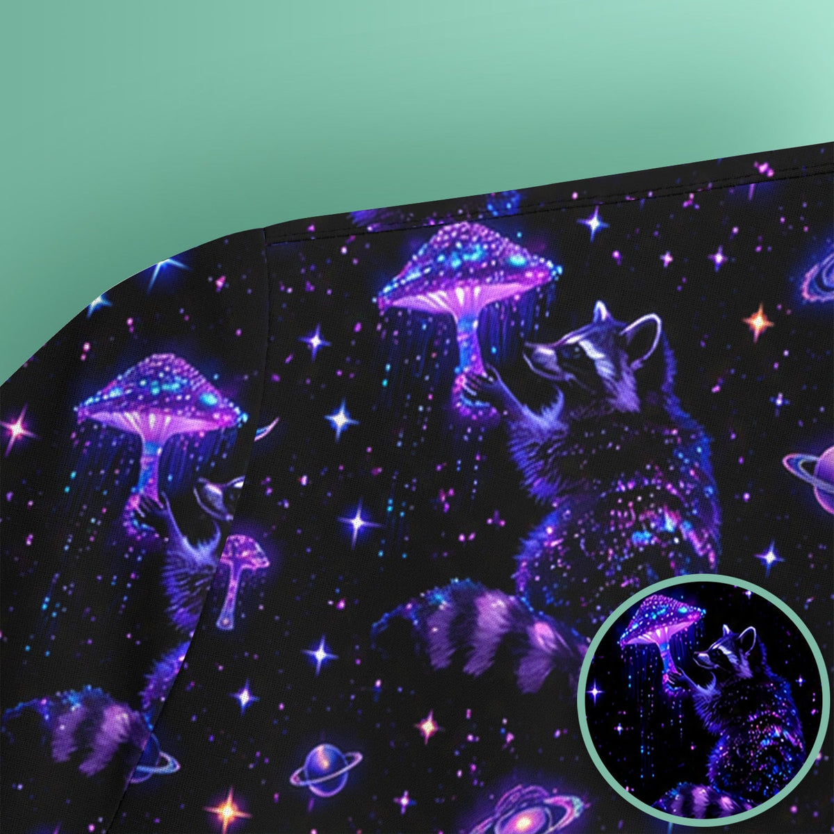 Cute Raccoon Mushroom Galaxy Pattern Scrub Top, Comfortable Scrubs for Nurses