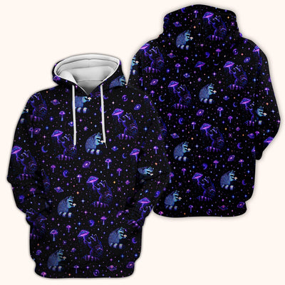 Cute Raccoon Mushroom Galaxy Pattern Scrub Top, Comfortable Scrubs for Nurses