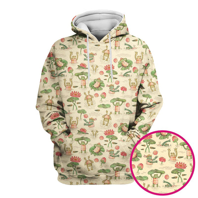 Cute Frogs Swimming Lily Pond Pattern Scrub Top, Comfortable Scrubs for Nurses