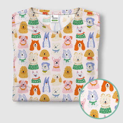 Colorful Dog Faces Cartoon Pattern Scrub Top, Comfortable Scrubs for Nurses