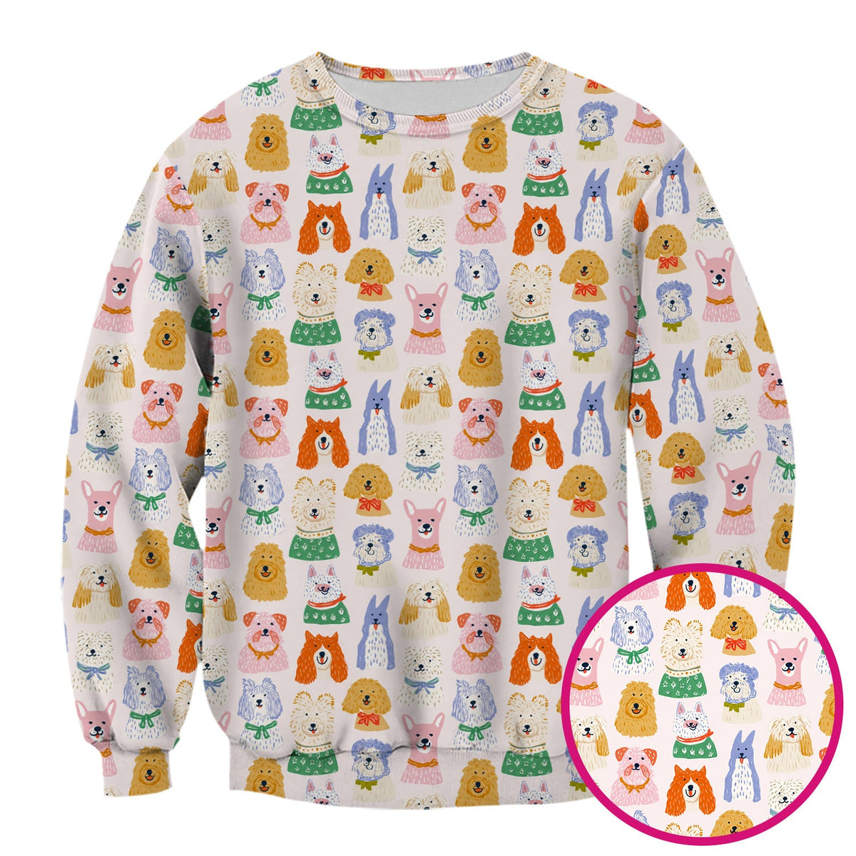Colorful Dog Faces Cartoon Pattern Scrub Top, Comfortable Scrubs for Nurses