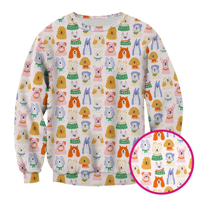 Colorful Dog Faces Cartoon Pattern Scrub Top, Comfortable Scrubs for Nurses