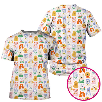 Colorful Dog Faces Cartoon Pattern Scrub Top, Comfortable Scrubs for Nurses