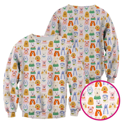 Colorful Dog Faces Cartoon Pattern Scrub Top, Comfortable Scrubs for Nurses