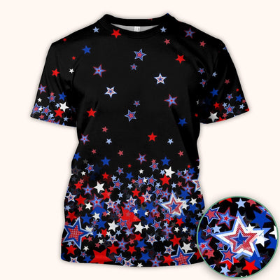 Festive Patriotic Red Blue Star Pattern Scrub Top, Comfortable Scrubs for Nurses