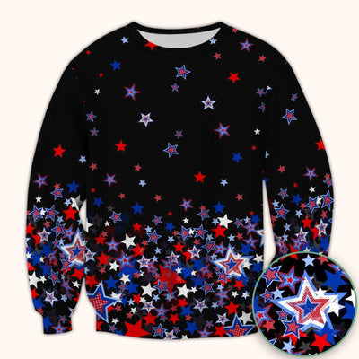 Festive Patriotic Red Blue Star Pattern Scrub Top, Comfortable Scrubs for Nurses