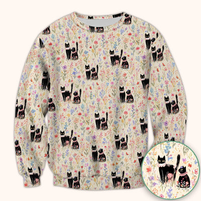 Cute Black Cats Wildflower Garden Pattern Scrub Top, Comfortable Scrubs for Nurses