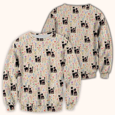 Cute Black Cats Wildflower Garden Pattern Scrub Top, Comfortable Scrubs for Nurses
