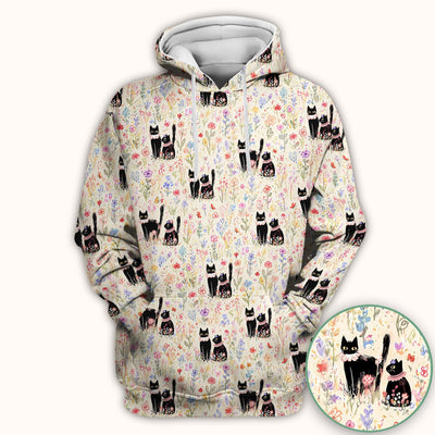 Cute Black Cats Wildflower Garden Pattern Scrub Top, Comfortable Scrubs for Nurses