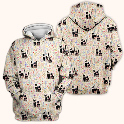 Cute Black Cats Wildflower Garden Pattern Scrub Top, Comfortable Scrubs for Nurses