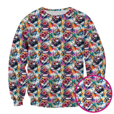 Colorful Medical Tools Floral Pattern Scrub Top, Comfortable Scrubs for Nurses