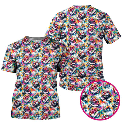 Colorful Medical Tools Floral Pattern Scrub Top, Comfortable Scrubs for Nurses
