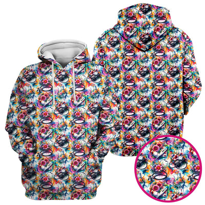Colorful Medical Tools Floral Pattern Scrub Top, Comfortable Scrubs for Nurses