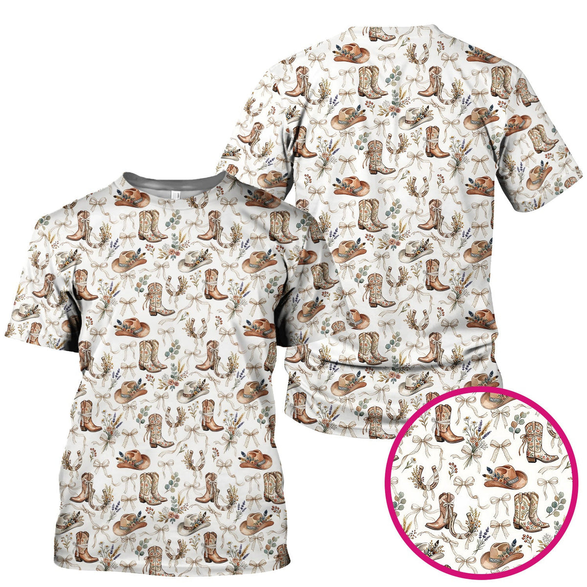 Western Cowboy Boots Hat Floral Pattern Scrub Top, Comfortable Scrubs for Nurses